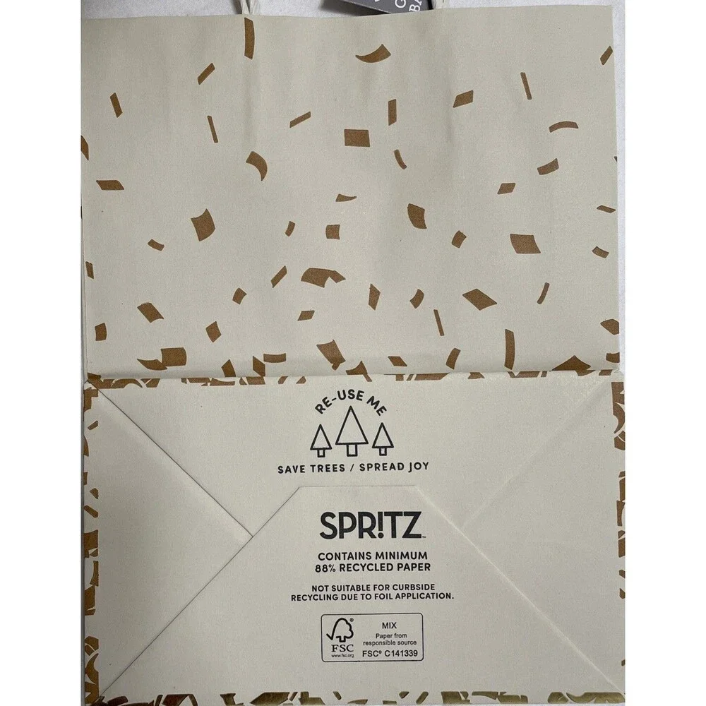 Spritz Gift Bags Brown Gold Foil Specks Set Of 2 All Occasions Recycled NWT